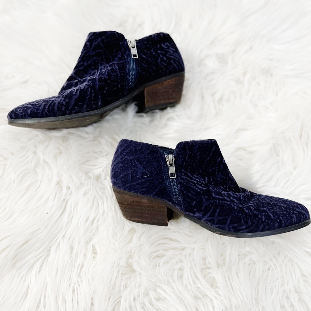 Very Volatile Blue Velvet Ankle Bootie 7
